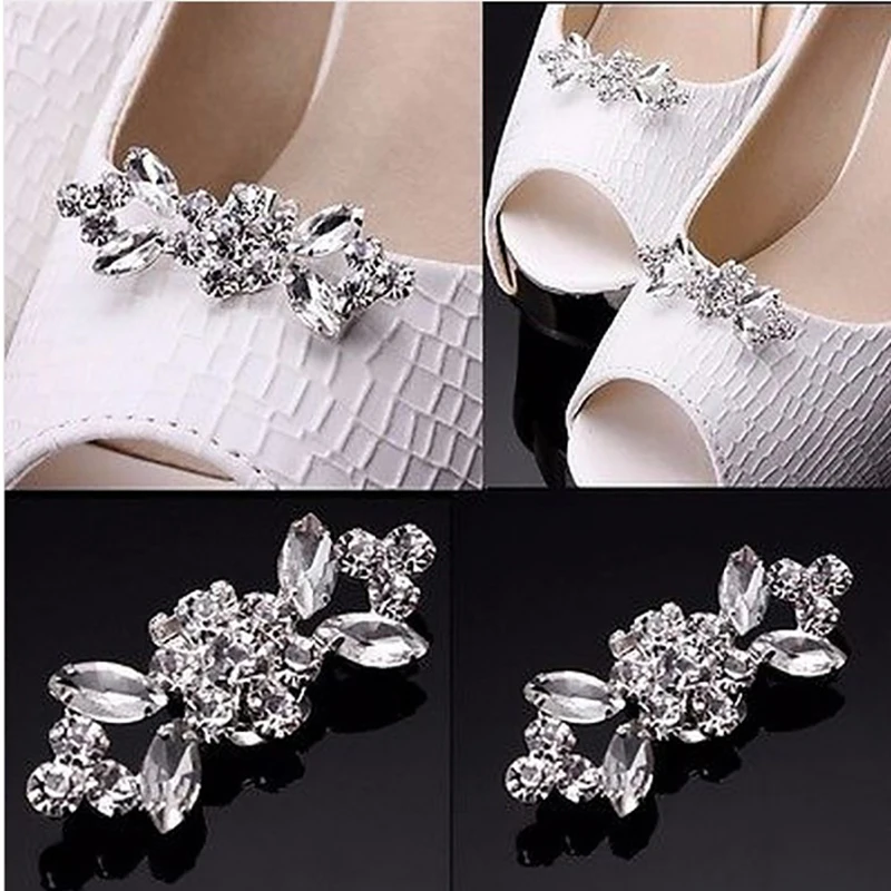 Rhinestone Shoe Clip Silk Flower Shoe Decorations Shiny Decorative Clips Charm Buckle Wedding Brooch Bride Shoe Accessories