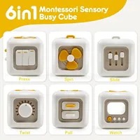 Baby Toy 6 in 1 Multifunctional Busy Cube Montessori Activity Cube Toddler Practice Skill Educational Toy Sensory Pressure Board