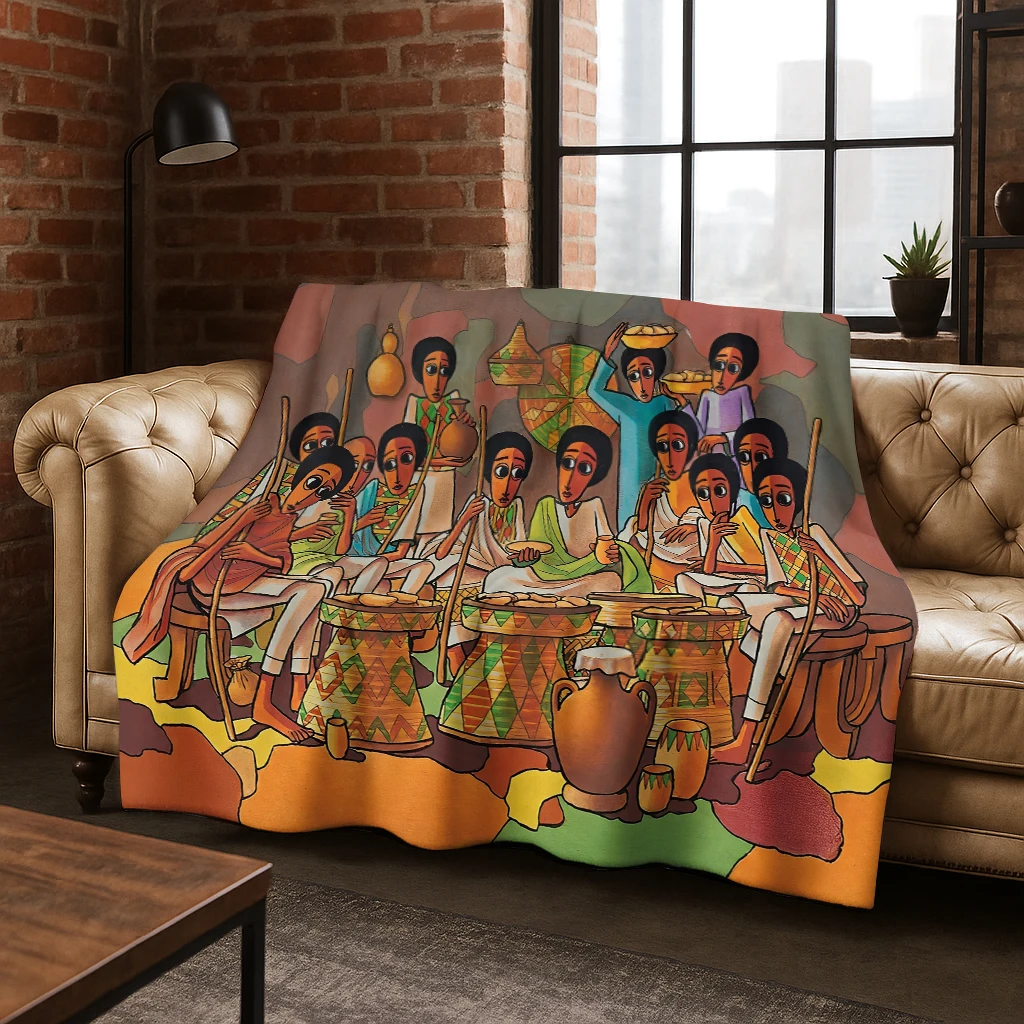 African Ethiopian Nationality Flannel Blanket Soft Warm Blanket for Home Bedroom Office Travel Camping Picnic Gift To Friend