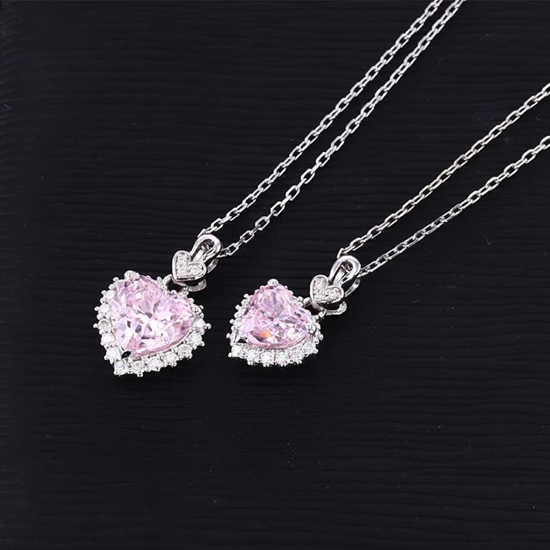 Fine Moissanite Jewelry 1ct 2ct Heart Pink Zirconia Gemstone Pendant 925 Silver Jewelry Gemstone Necklace For Women