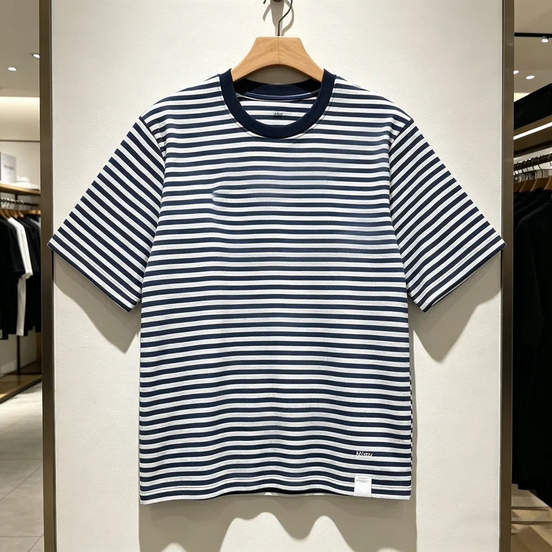 

Blue Stripe Madness MDNS T Shirt Hem Embrodiery Tag Japan Style Men Women High Quality Streetwear Loose Tops Tee T-shirt