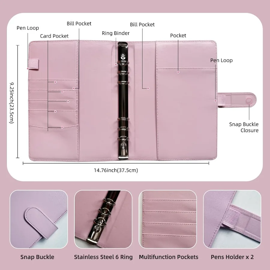 Raccoglitore A5 6 anelli riutilizzabile Notebook Planner Jourl Cover per Planner Inserti di carta Portafoto in pelle PU a fogli mobili Budge