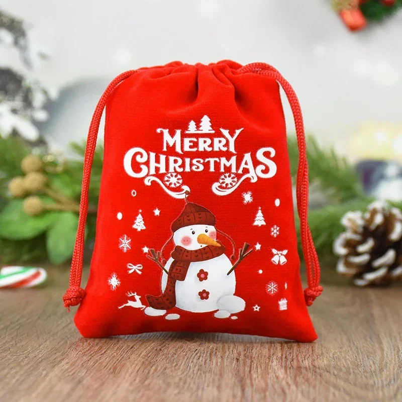 5 teile/los Weihnachten Muster Samt Taschen 9x12 15x20cm kleine Weihnachten Süßigkeiten Geschenk Tasche Kordel zug Beutel Boutique Schmuck Verpackung Taschen – Detail 12