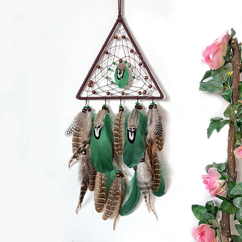 Handmade Boho Dream Catcher Triangle Wind Chimes Wall Hangings For Living Room Bedroom Birthday Christmas Gifts Home Decorations