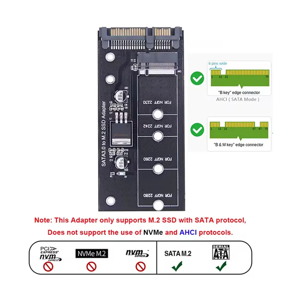 M.2 NGFF SSD To SATA 3 3.0  Adapter Card Converter B B&M Key Protocol Solid State Disk Drive 2230 2280 2242 for PC Computer