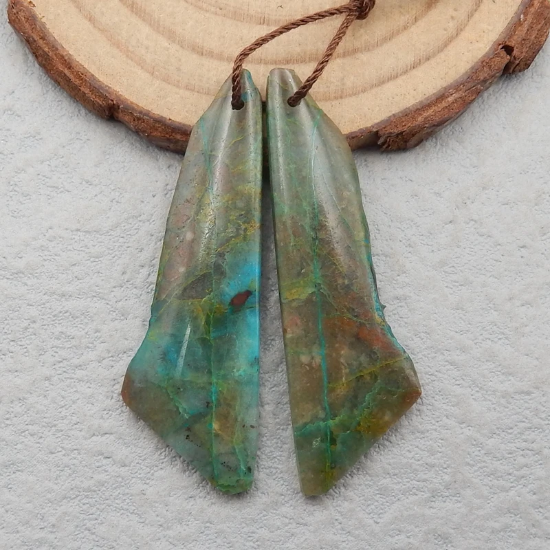 

Jewelry accessories Semiprecious stone jewelry,birthday gift.Chrysocolla Earrings Beads 45x15x3mm7g