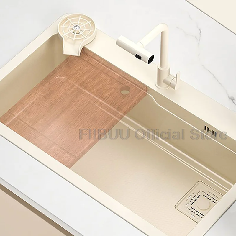 Multifunctional Kitchen Sink Large Single Bowl Stainless Steel Thickened Handmade Vegatable Basin Wash Cut Drain in One Full Set