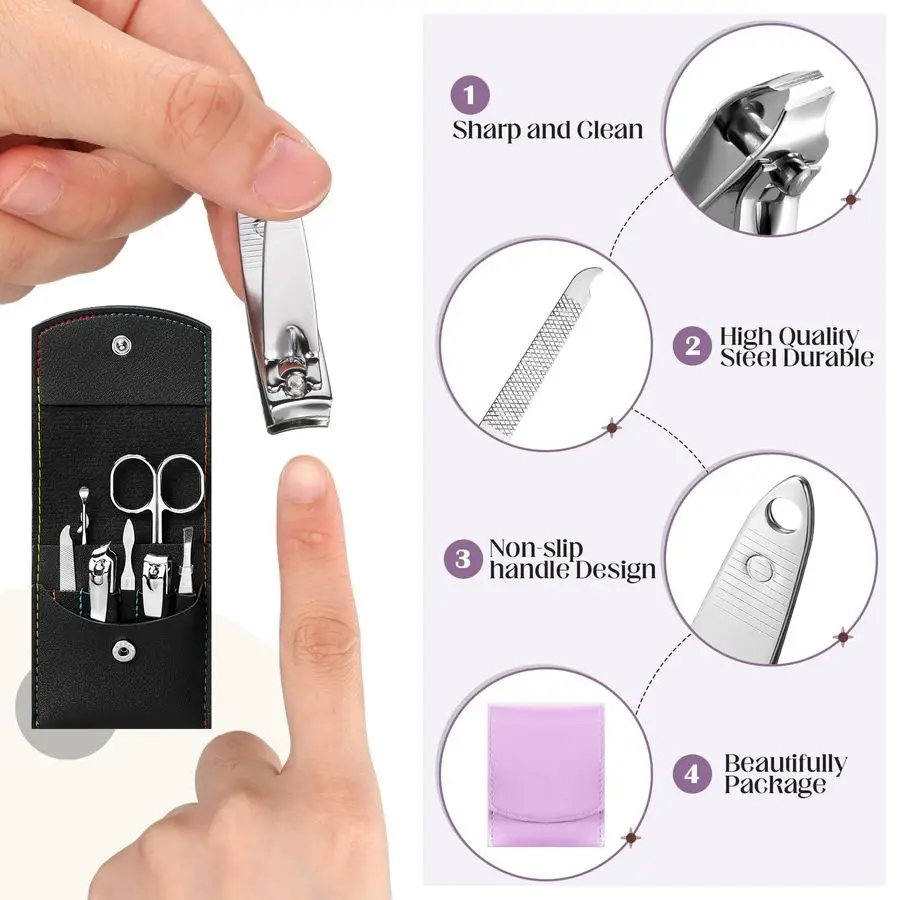 Sets Travel Manicure Set Professional Nail Set 7 in 1 Stainless Steel Manicure Kit Grooming Kits Nail Care Tools with Care Tools