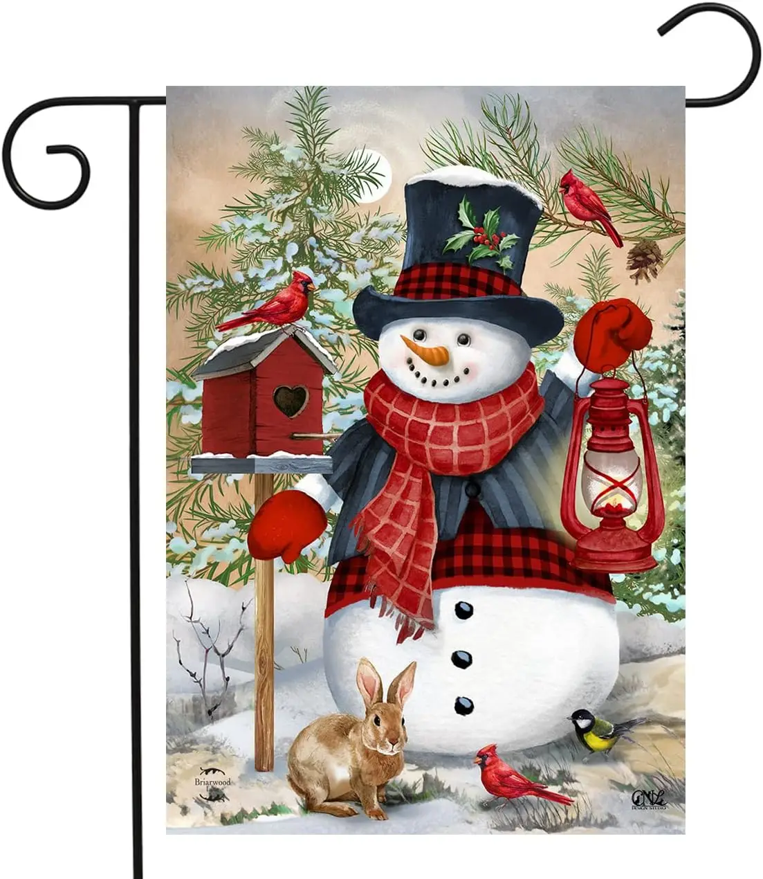 Briarwood Lane Snowman and Friends Winter Garden Flag Birdhouse Lantern Cardinals 12.5