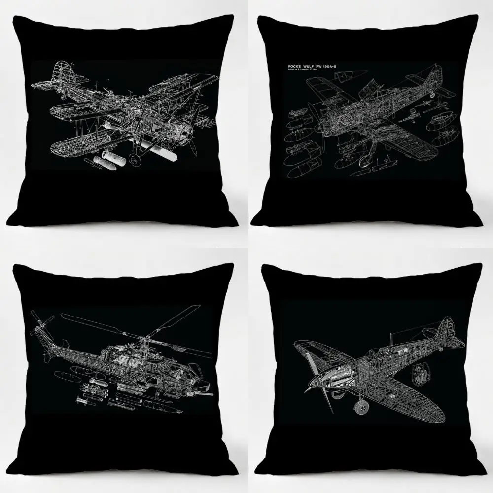 Air Vehicle Patent Cushion Cover Daily Washable Linen Pillowcase Soft  for Sofa Bed Home Room Decor