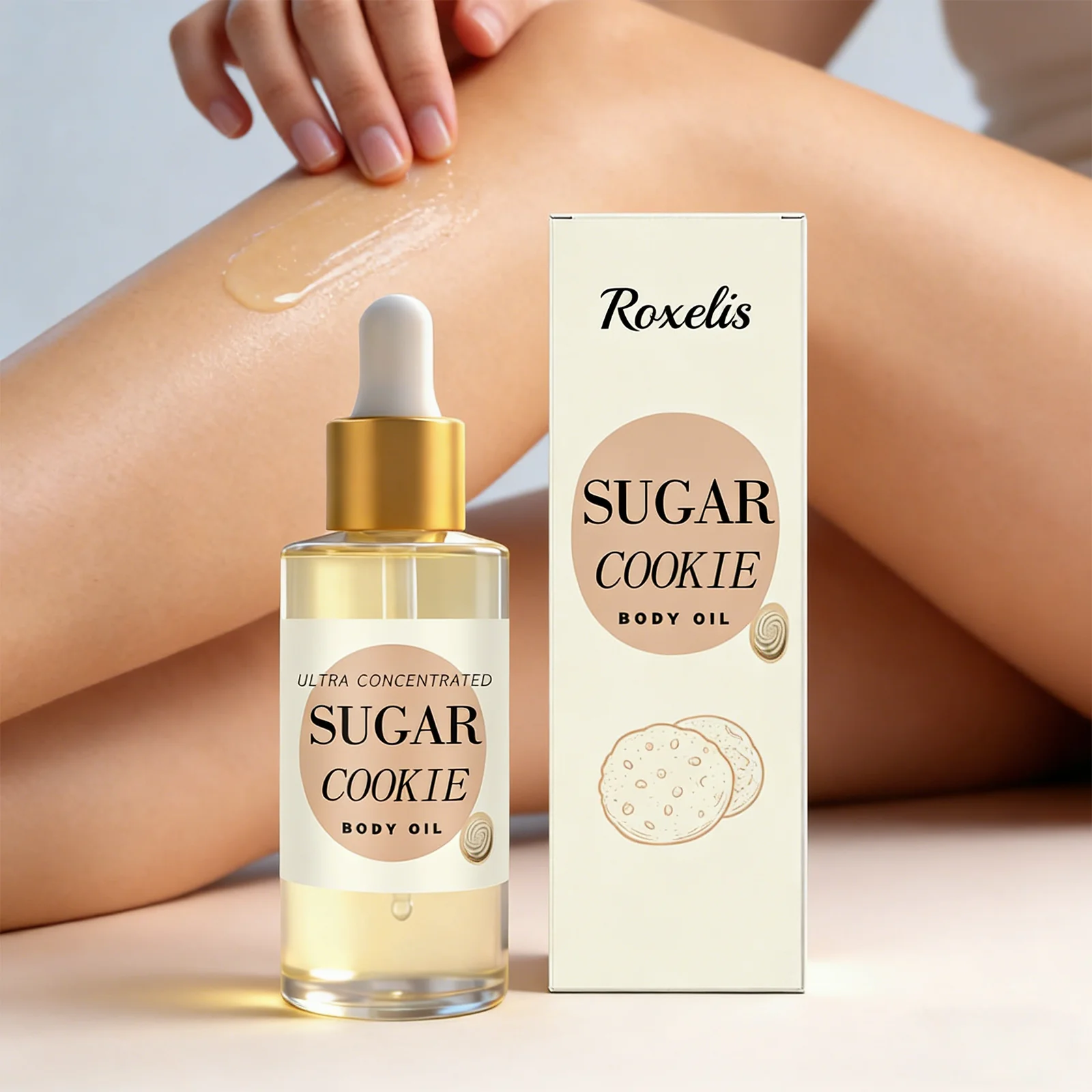 Aceite Corporal Hidratante y Reparador con Aroma a Galleta Dulce, Remedio para Piel Seca, Hidratación Prolongada de Lujo, Celebración Glamurosa
