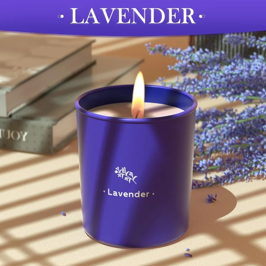 Lavender Scented Candles for Home Ambiance 8 oz Purple Jar Soy Wax Candles with 45Hour LongLasting Burn Perfect Gift for Women