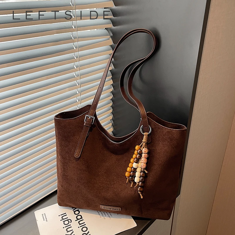 

Левая сторона, модные сумки на плечо для женщин, ретро-дизайн, большая сумка из искусственной замши, 2025 год, новейшие роскошные дизайнерские сумки и кошельки