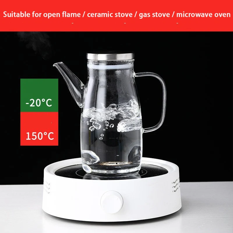 JUSTINLAU 600/800/1000ml Borosilicate Glass Oil Pot for Seasoning Bottle with Graduated Leak-Proof Kitchen BBQ Glass Oil Bottles