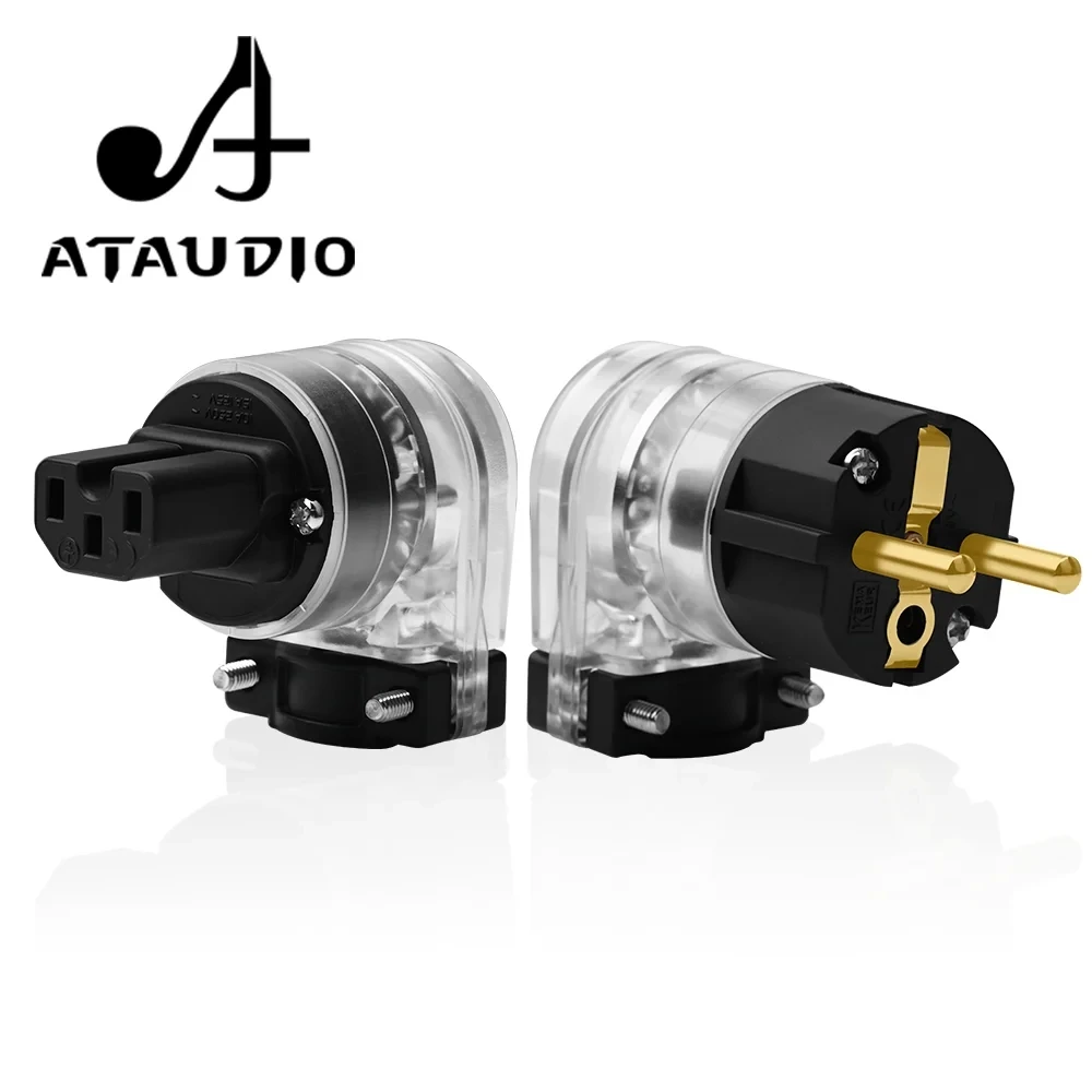 One Pair HIFI Power plug High Quality ATAUDIO Eu L-shaped Power Connector and IEC female connector