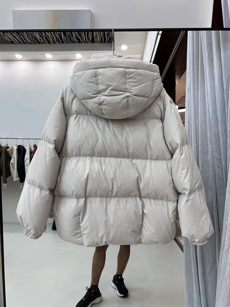 2025年冬新作 ダウンジャケット レディース ショート丈 フード付き ゆったり 暖かい ポケット付き ジッパー 90%ホワイトダックダウン ブレッドジャケット トレンド