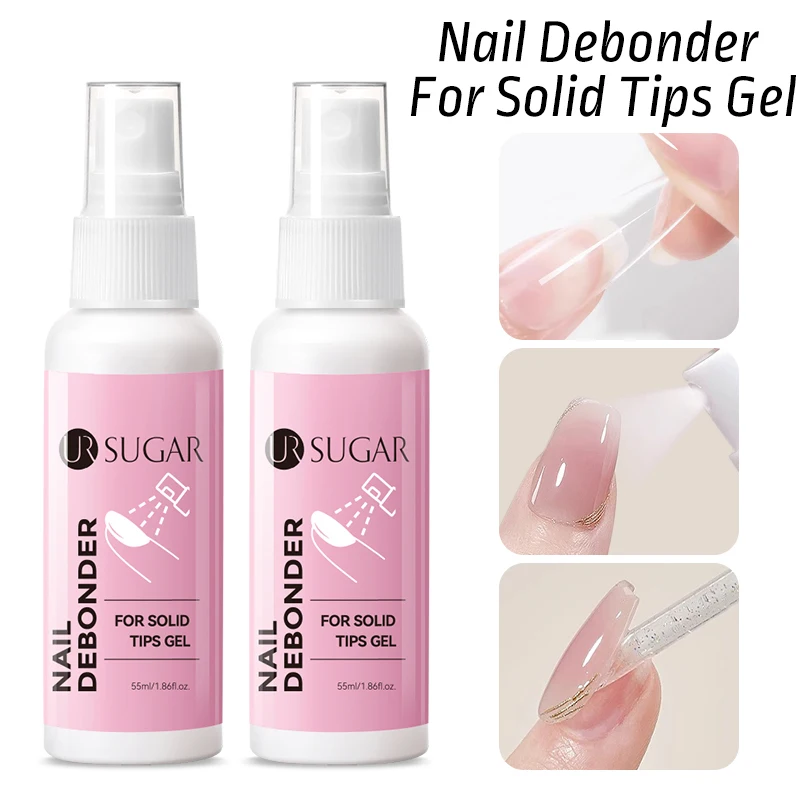 UR SUGAR 2PCS Nail Debonder for Solid Tips Gel 50ml False Nail Tips Removal Liquid Quick Penetration for Press on Nails Manciure