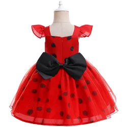 Christmas Ladybug Girls Dress Small Flying Sleeve Cosplay Princess Clothes Birthday Party Performance Baby Children Costume