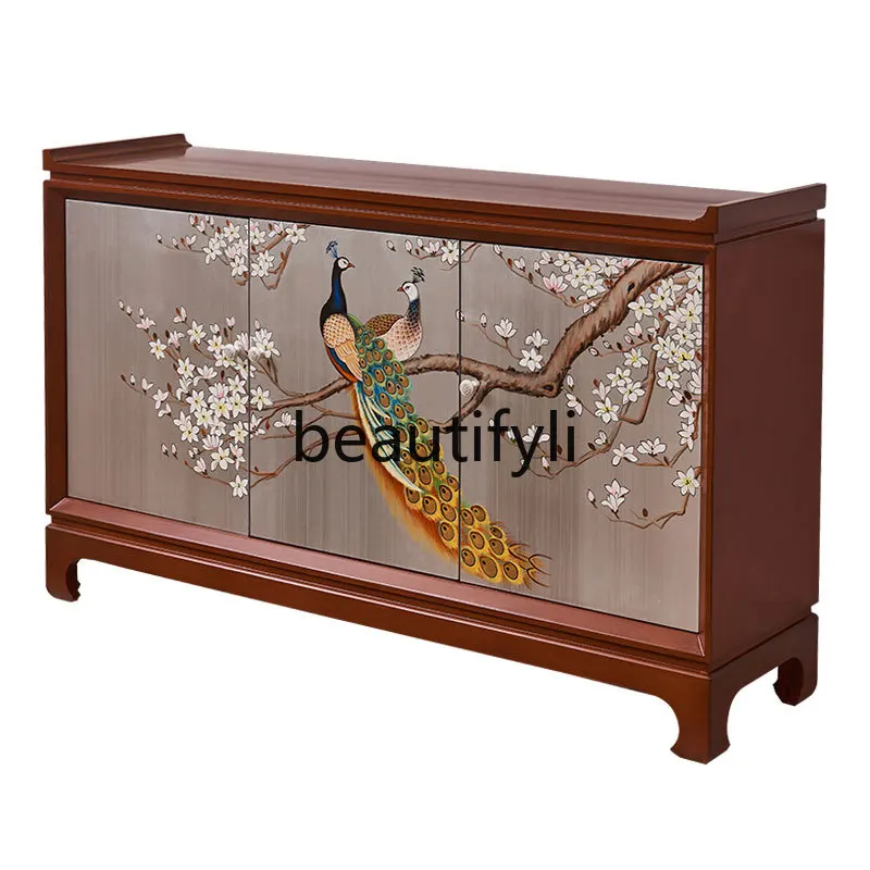 

Painted peacock American side cabinet entry new Chinese walnut mahogany solid wood porch decorative foyer cabinet