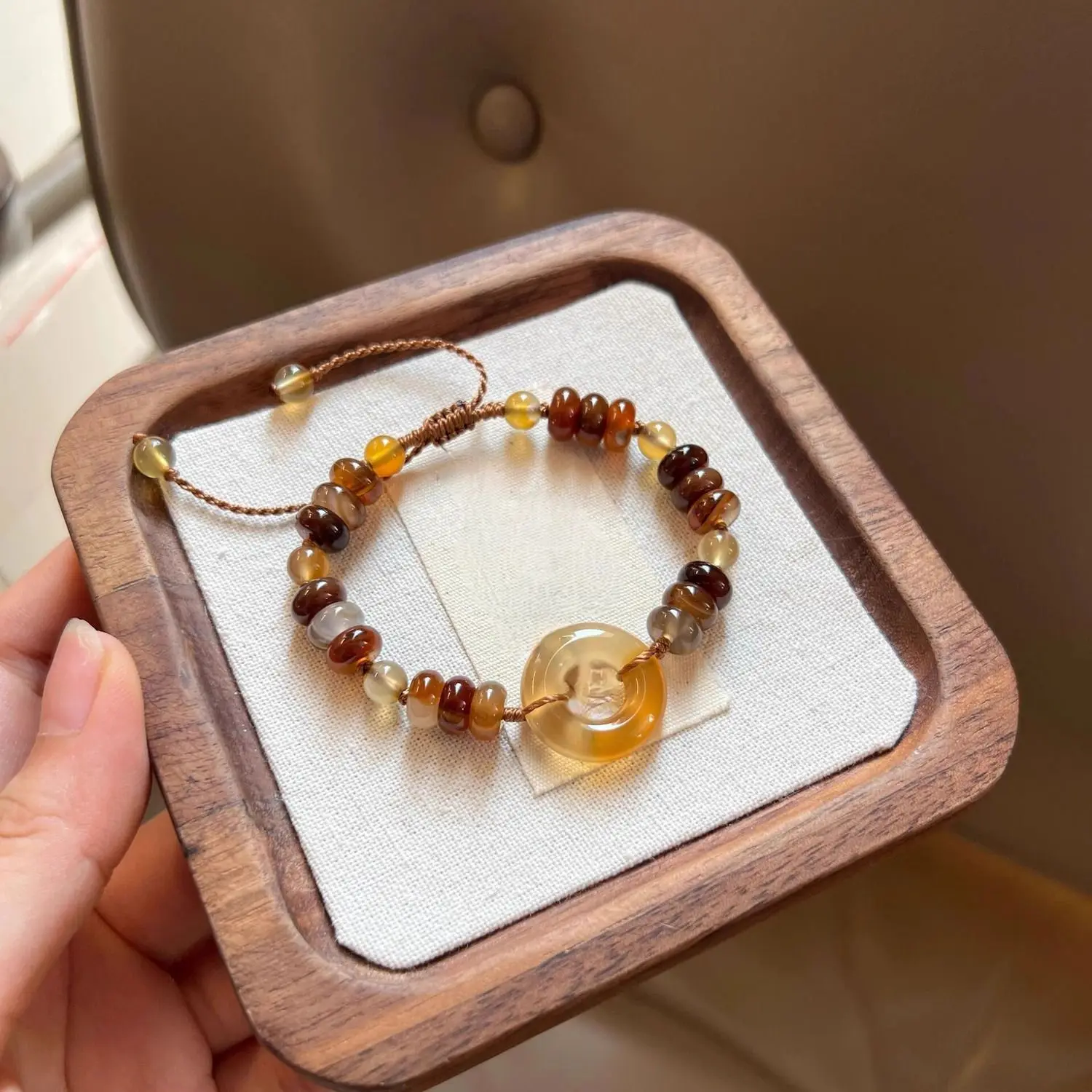 Kiss Jewelry New Chinese Ancient Amber Color Bracelet for Women Ethnic Woven Handmade Rope Chain Beaded Retro Bracelets Gift