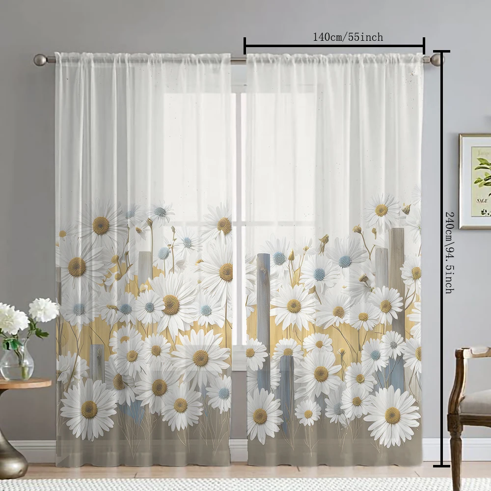 2Pcs Wooden Boards And White Daisy Flower Cluster Print Home Decoration Window Screens Suitable For Restaurants, Bedrooms