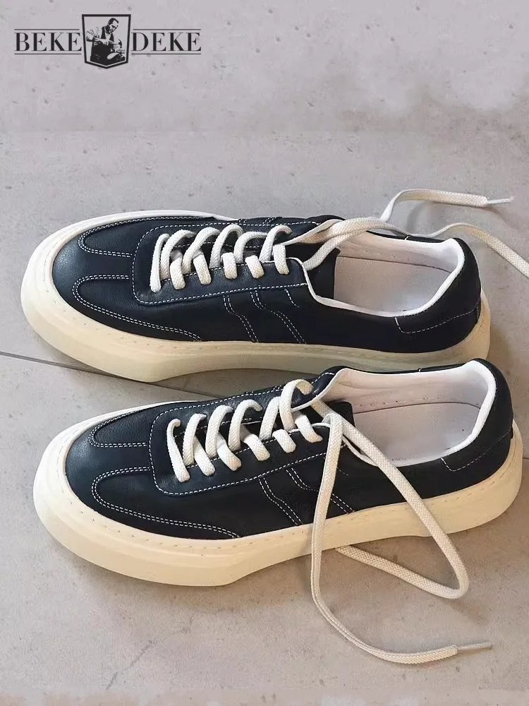 Chic Mens Shoes Breadthable Fashion Spring New Genuine Leather Lace Up Irregular Shaped Sole Mens Outside Casual Sneakers