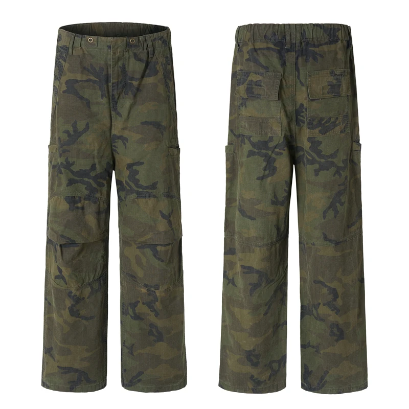 

Soft 100% Pure Cotton Men's Camouflage Cargo Pants Large Pocket Splicing Design Outdoor Hiking Sweatpants Brand Casual Trousers