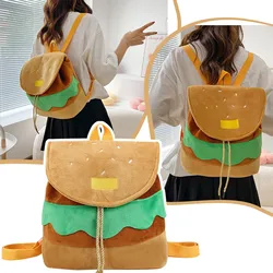 Cute Hamburger Plush Backpack Soft Cartoon Burger Plush Coin Purse Girls Kindergarten School Bookbag Children Kids Pack