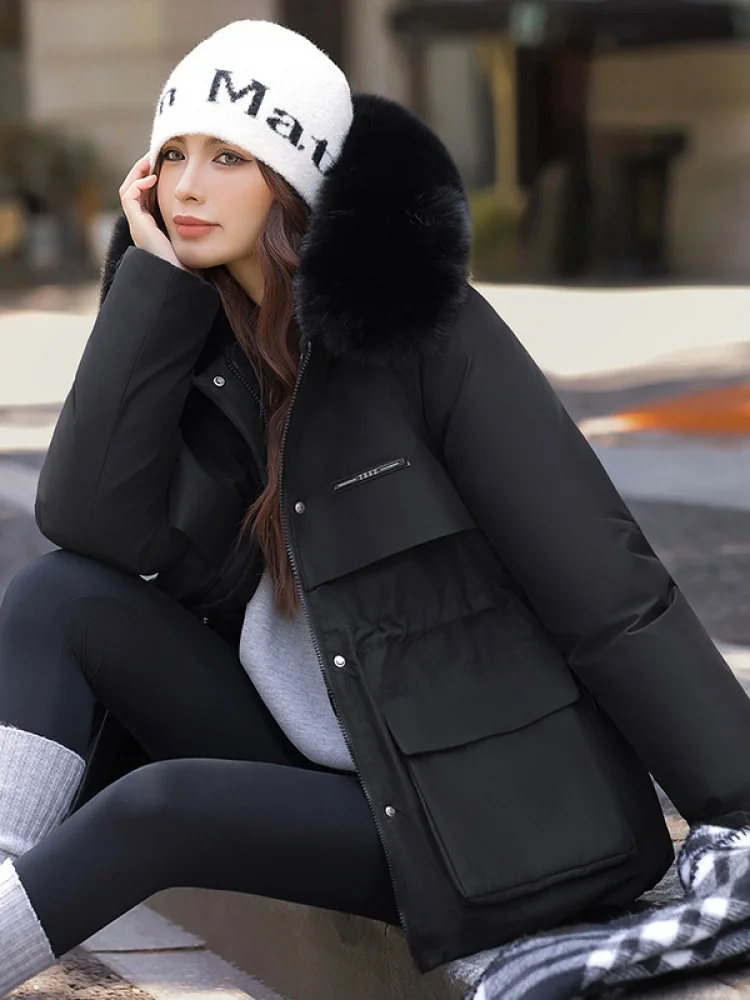 

Женская парка-пальто с меховым воротником на талии, тонкая зимняя верхняя одежда Ele Commute Sle