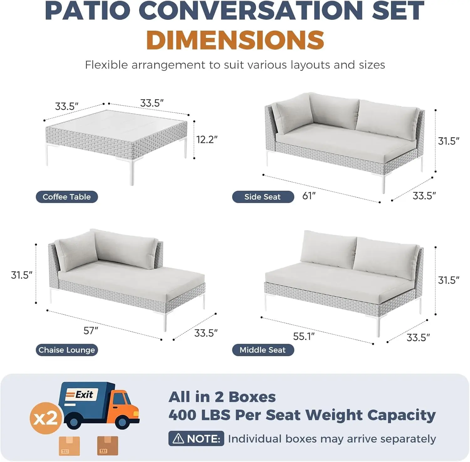 Outdoor Furniture Set 6 Seater Sectional Thick Cushion Deep Seat Large Modular L Shaped Patio Sofa Oversized White Wicker Conver