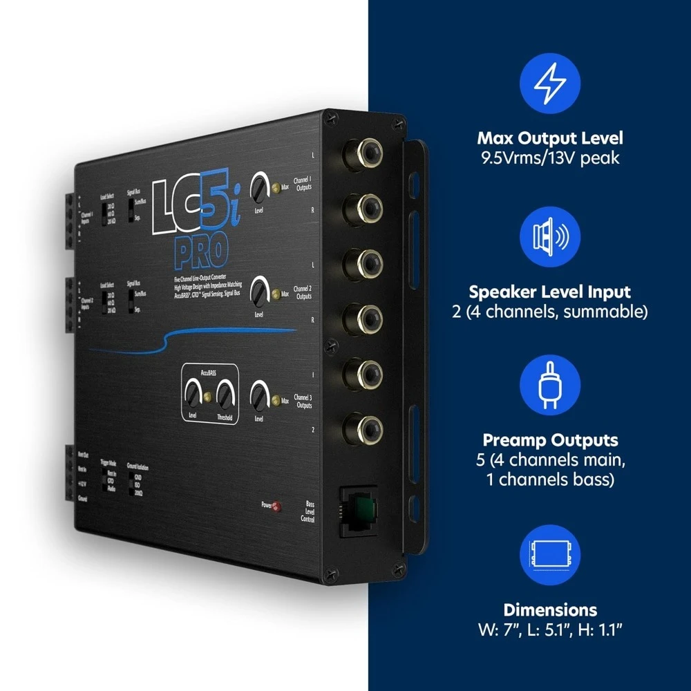 5 Channel Active Line Out Converter with AccuBASS Subwoofer Amplifier Adapter and Dash Remote Bass Knob Controller