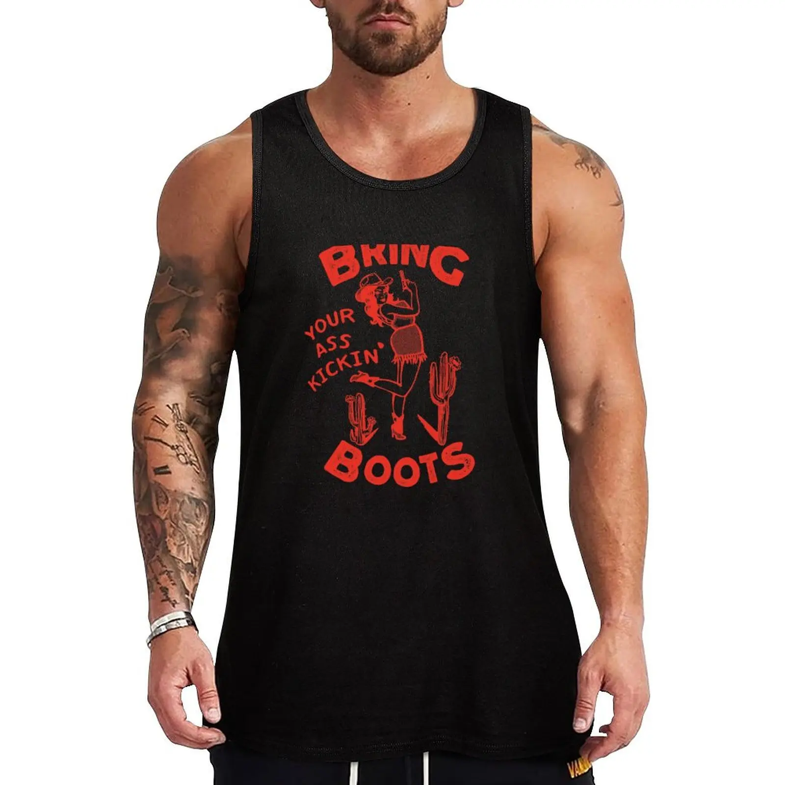 Bring Your Ass Kicking Boots! Cool Retro Cowgirl With A Gun- A Great Gift Idea For Women! Tank Top Muscle fit