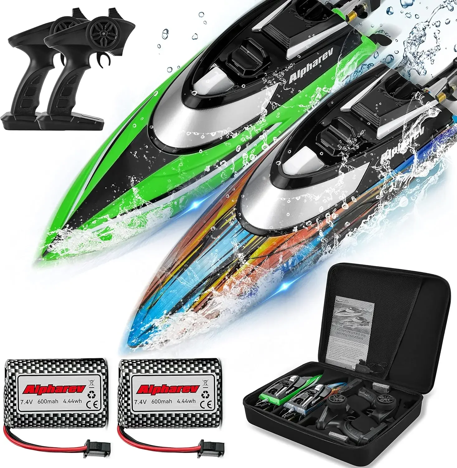 RC Boat with Case R308MINI 2 Packs 20+ MPH Remote Control Boat for Pools and Lakes, 2.4 GHZ RC Boats for Adults and Kid