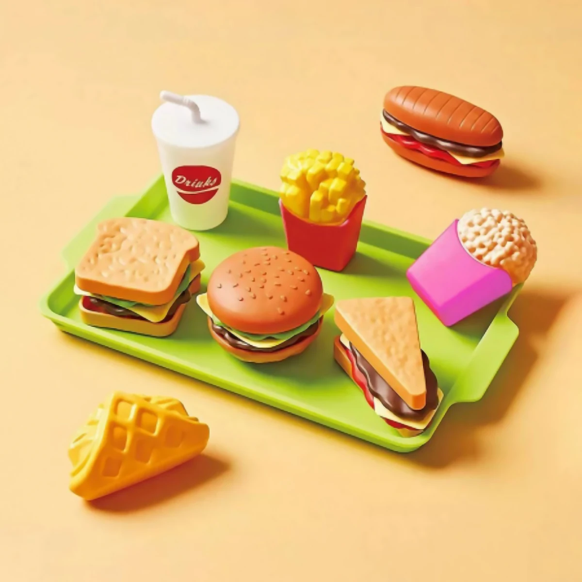 9Pcs/set Play Simulation Food Set Play House Kitchen Sandwich Fries Burger Children's Detachable Plastic Snack House Toy Kids