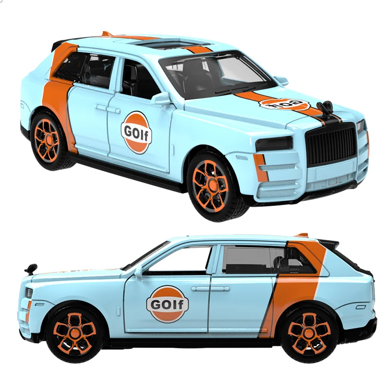 MQUDUO White and Orange Diecast Luxury SUV Model, Pull Back Alloy Car with Openable Doors and Detailed Interior for Collection