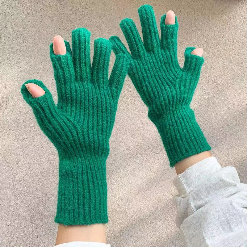 Touch Screen New Women Gloves for Playing Phone Winter Thicken Warm Knitted Stretch Gloves Full Finger Outdoor Skiing Gloves