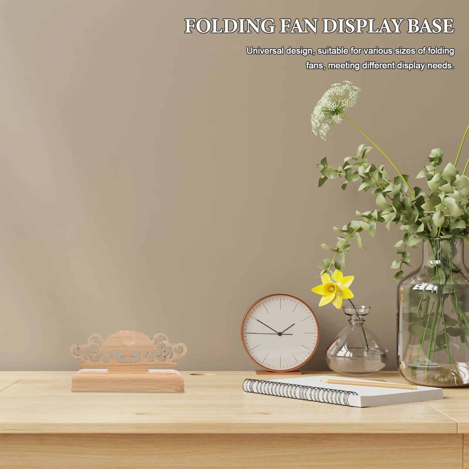 2Pcs Folding Fan Display Stand Rustic Wood Holder Decorative Japanese Chinese Hand Fan Base for Home Gallery Exhibition