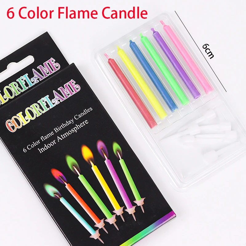 6PCS Multicolored Colored Colorful Flame Candles Wedding Party Birthday Cake Decoration Supplies for Children Kids