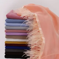 Hijab de chiffon simples para mulheres, lenços de penas artesanais, xale de avestruz fashion, envoltório do headwear, lenço foulard, novo