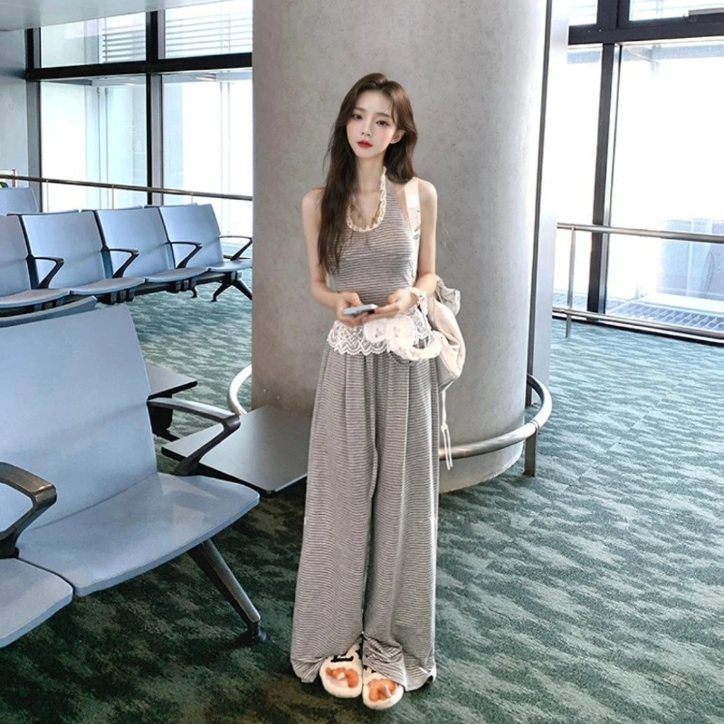 와이드 레그 여성 바지 저렴한 풀 의류 세일 캐주얼 엘레강스 한국 스타일리쉬 맞춤 그룹 시크 여성 바지 투피스 세트