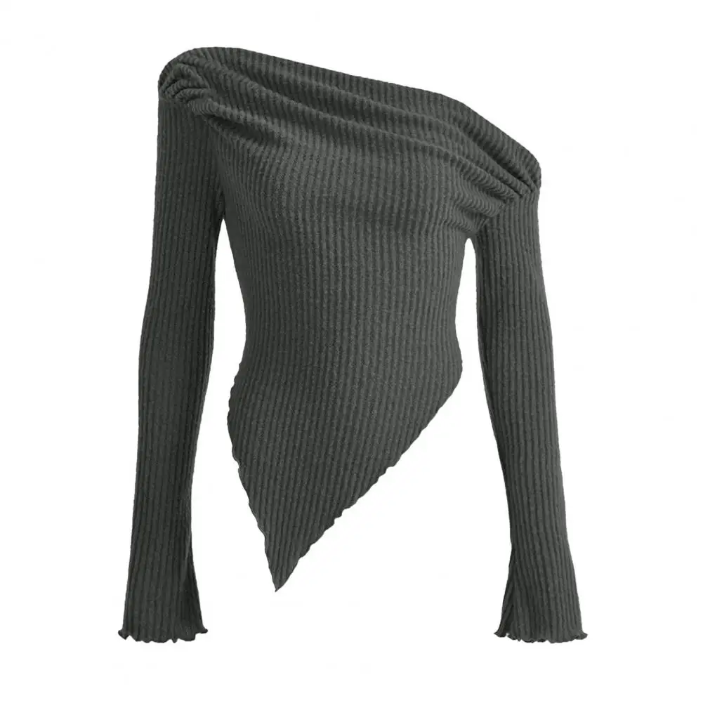 เสื้อยืดแขนยาวสำหรับผู้หญิงเสื้อสเวตเตอร์ลำลองผ้าเช็ดหน้าเสื้อถักแนบเนื้อ