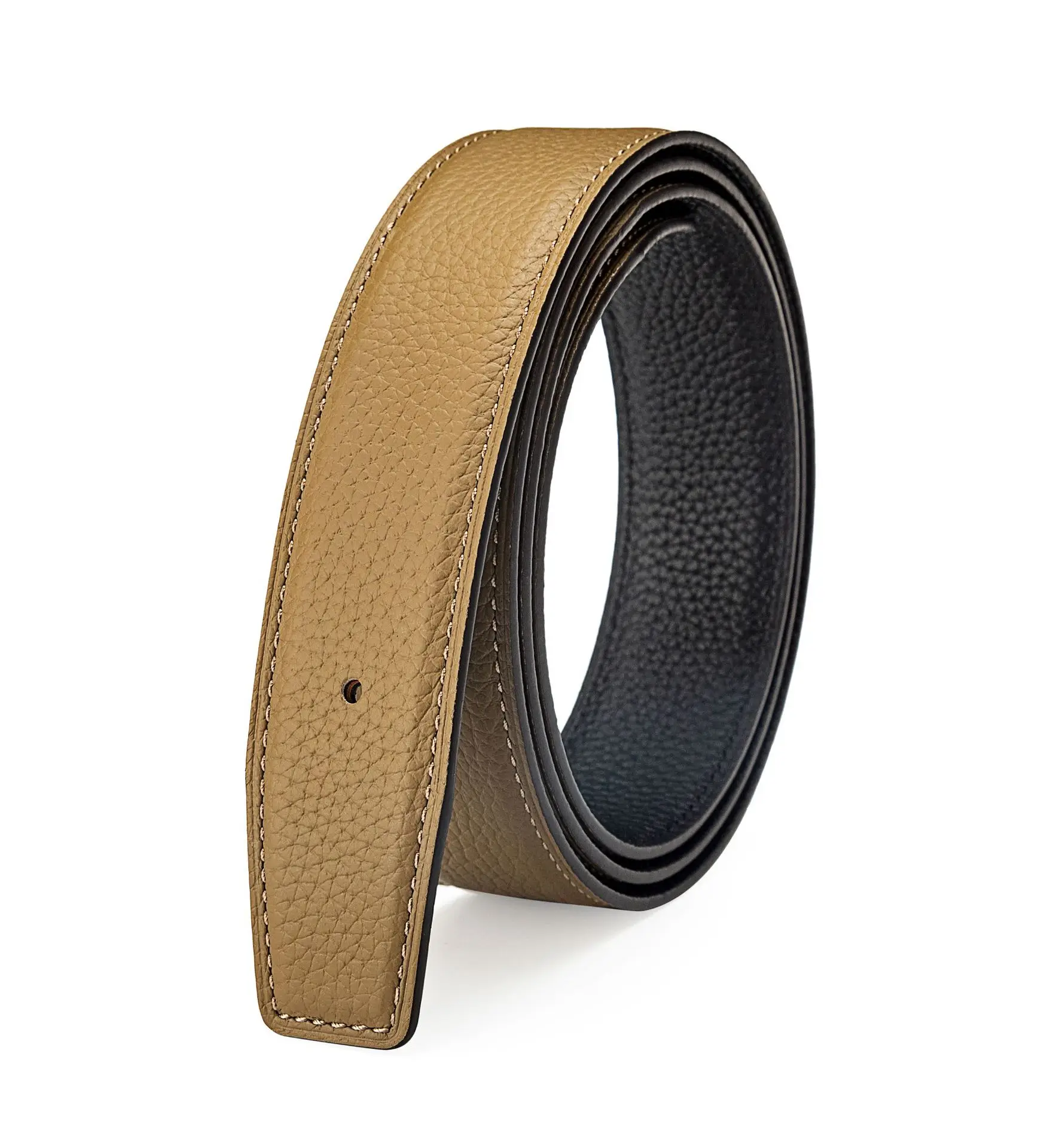 3.2CM High Quality Without Buckle Genuine Leather lychee Pattern Double-sided Top Layer Cowhide Belt Unisex,Two-color