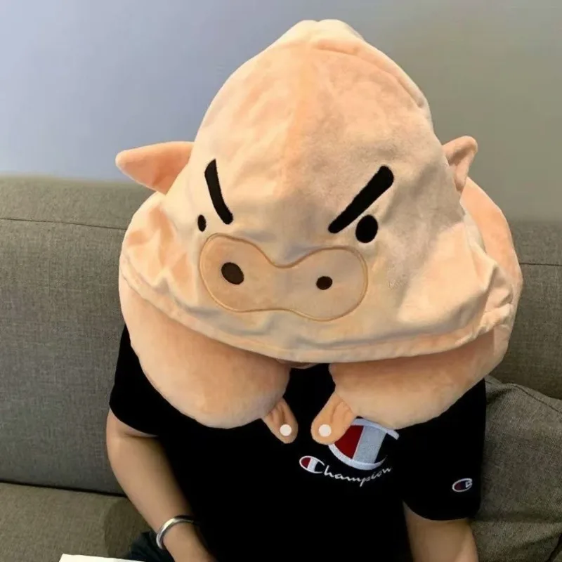 Animation Peripheral Crayon Shin-chan Hooded Neck Pillow To Keep Warm and Cute Cartoon Office Nap U-shaped Travel Neck Pillow