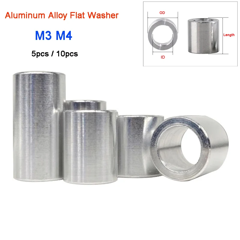 

5-10pcs Aluminum Alloy Flat Washer Bushing Gasket M3 M4 CNC Sleeve Hollow Non-threaded Stand-off Spacer for RC Model Part