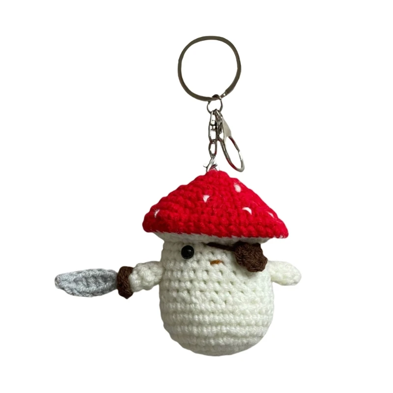 Unique Mushroom Shaped Keychain Crochet Pendant Keyring Soft Cotton Yarn Jewelry Stylish Accessory for Craft Lovers