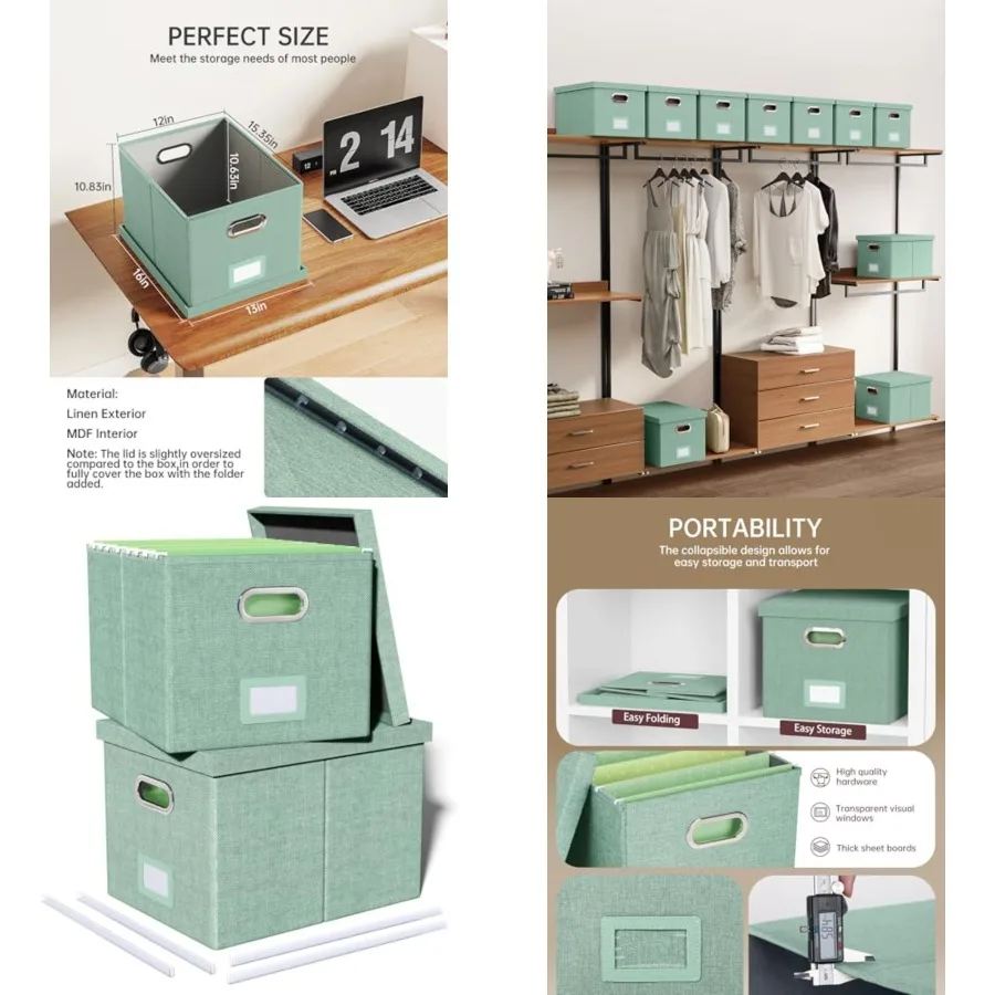 

File Storage Organizer, Filing Box, Portable File Box with Lid, Fit for Letter/Legal File Folder Storage, Document Organizer