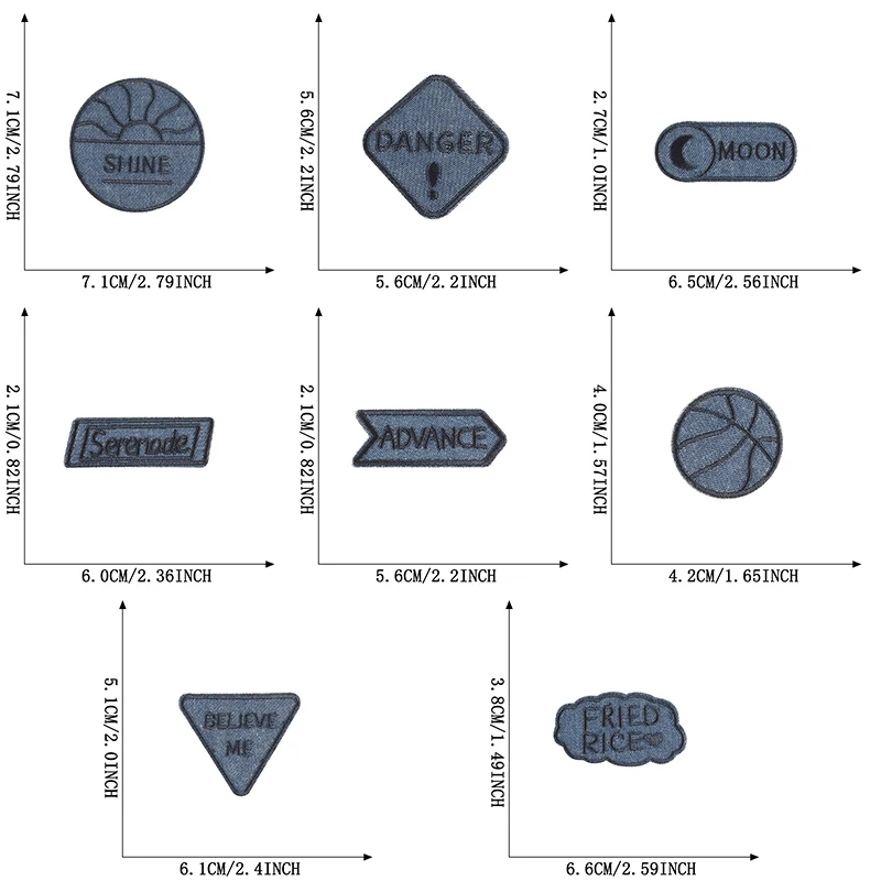 8pcs Self Adhesive Denim Repair Iron On Patches Letter Embroidered Patch For Sew Clothing Jacket Stickers Diy Blue Applique Lot