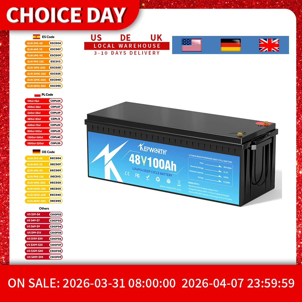 KEPWORTH 48V 100Ah LiFepo4 Battery Build in 200A Bluetooth BMS,Perfect for Golf Carts, Boat, Trolling Motor, Lawn Mower, Solar