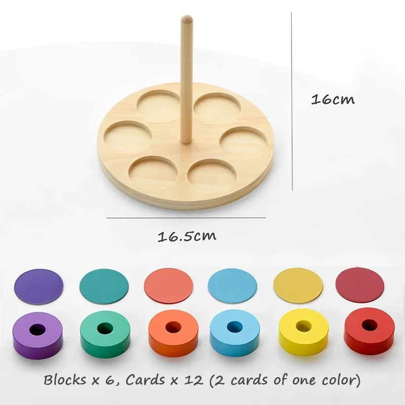 Children Montessori Rainbow Blocks Toy Color Shape Matching Stacking Game Educational Wooden Toy For Toddler Fine Motor Training