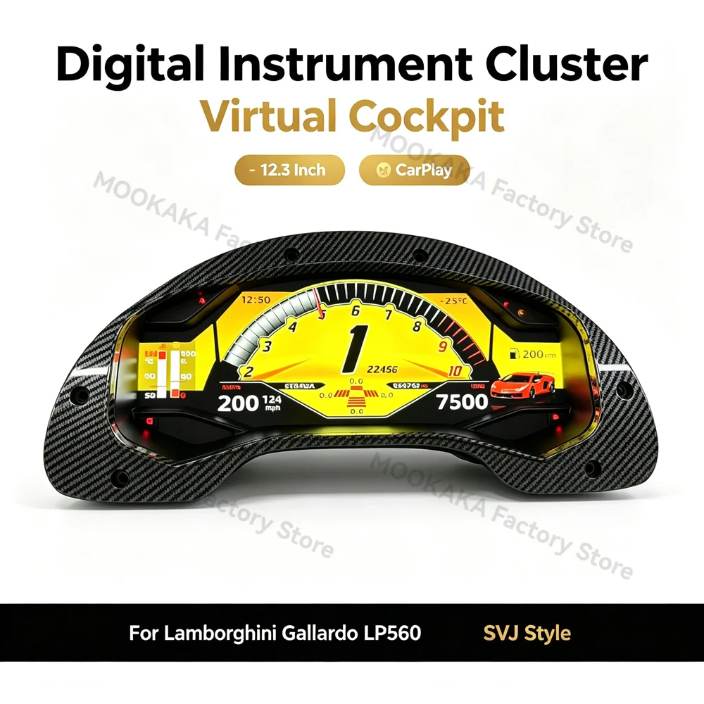 12.3 Inch Digital Instrument Cluster Virtual Cockpit Speedometer CarPlay For Lamborghini Gallardo LP560 SVJ Style Upgrade